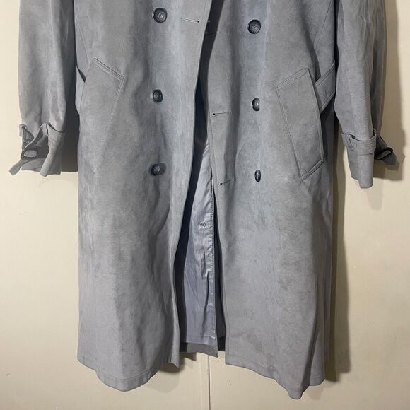 Jeffrey Banks For Lakeland Mens Coat 42L Gray Ultra Suede Double Breasted Trench - Picture 14 of 16